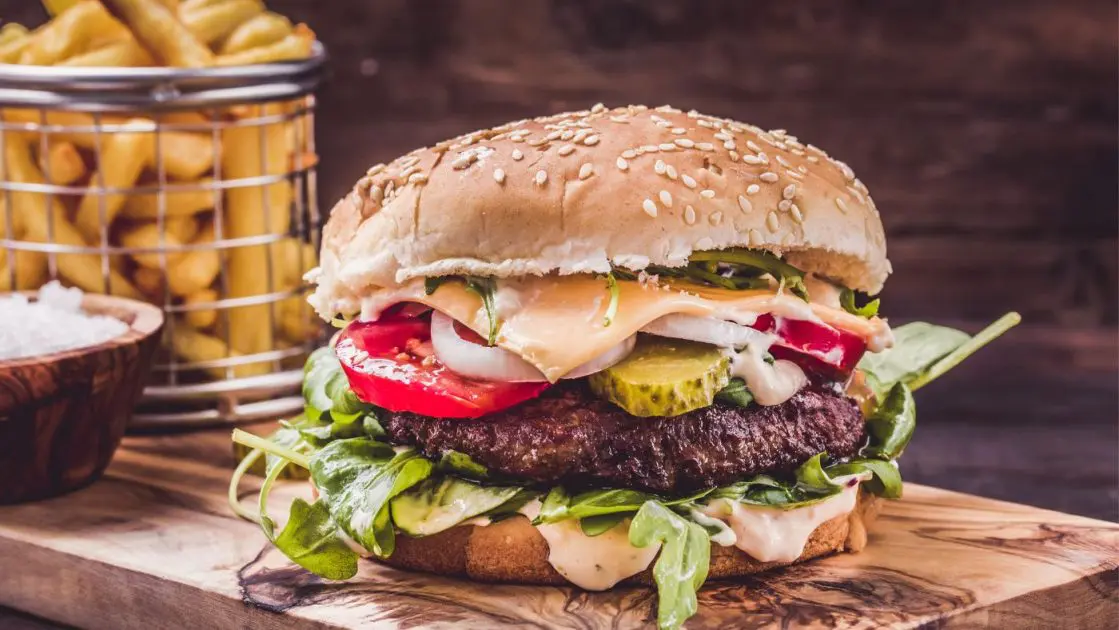 Air Fryer Classic Lamb Burger In A Bun With Salad