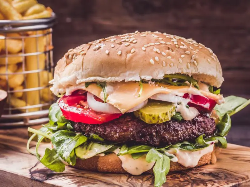 Air Fryer Classic Lamb Burger In A Bun With Salad