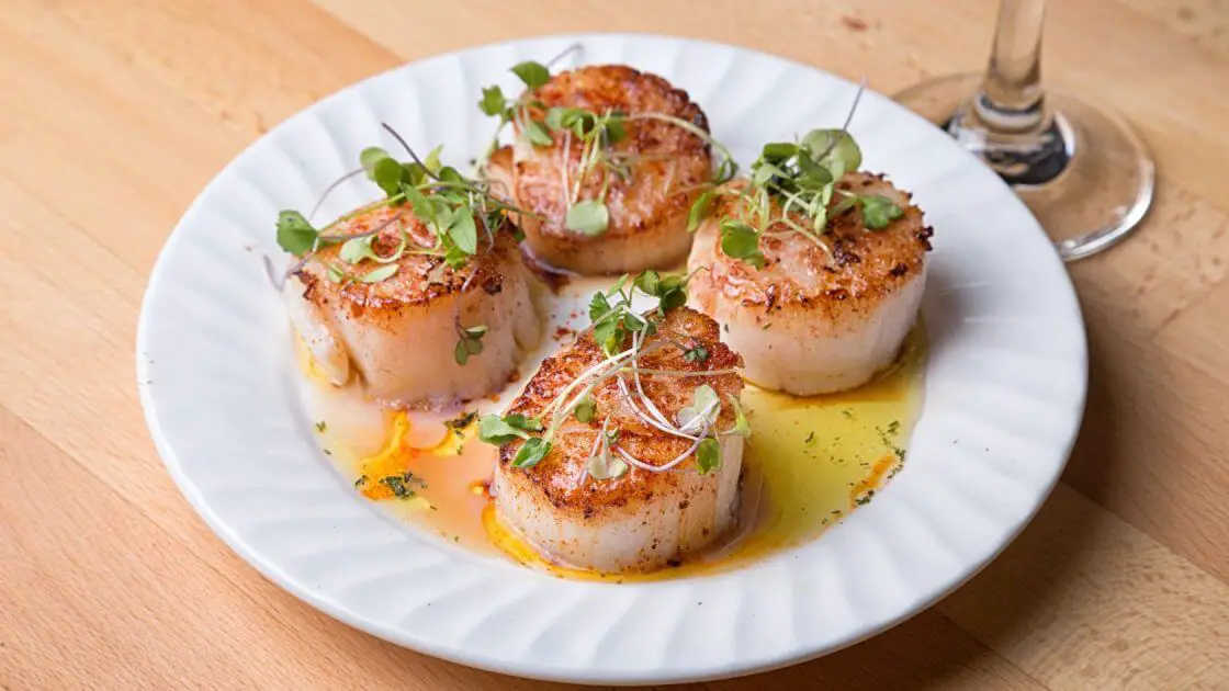 Air Fryer Scallops On A White Plate