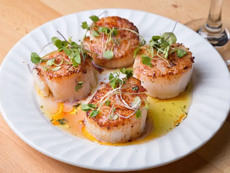 Air Fryer Scallops On A White Plate